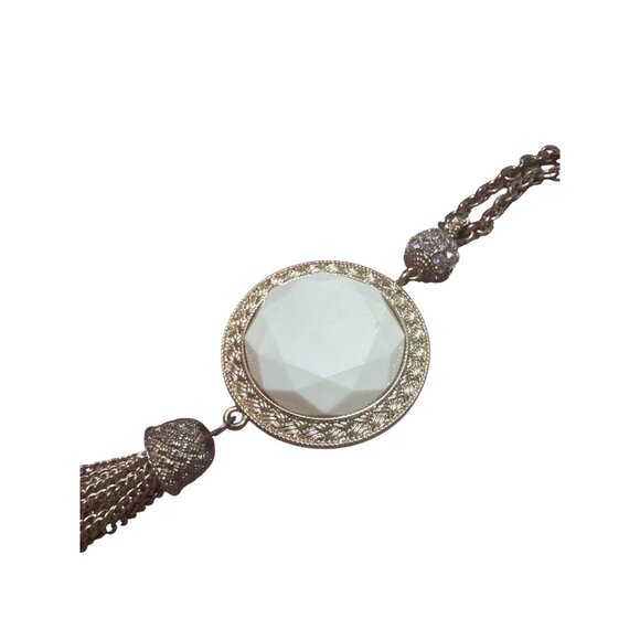 Vintage Long Gold Tone Pendant Necklace Yellow Cream Reversible Stone - Picture 5 of 5